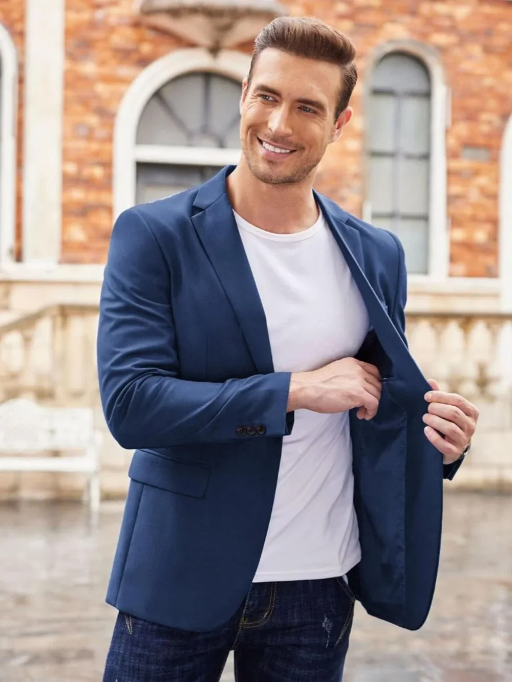Mens Sport Coat Casual Blazer One Button Business Suit Jacket | Regular Fit Spor - Picture 2 of 5